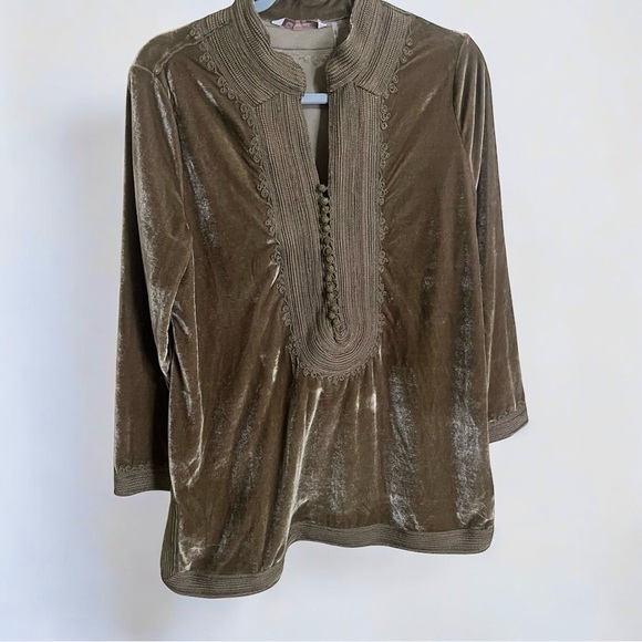 Soft Surroundings Velvet Embroidered Boho Poet Mandarin Kurta Tunic Top Medium - Picture 1 of 2